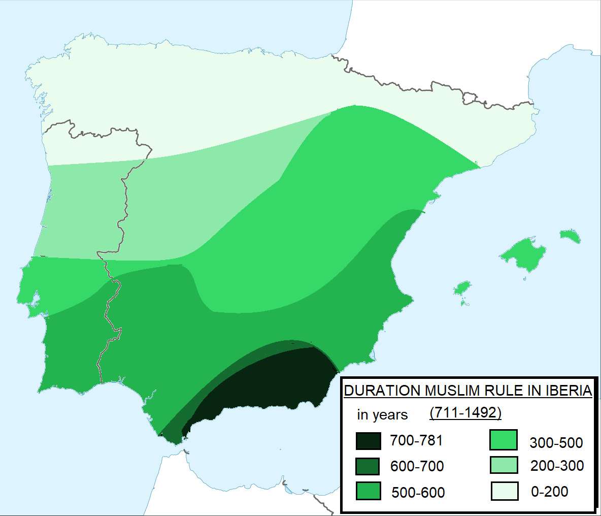 Duration of Muslim rule in Spain and Portugal 711-1492