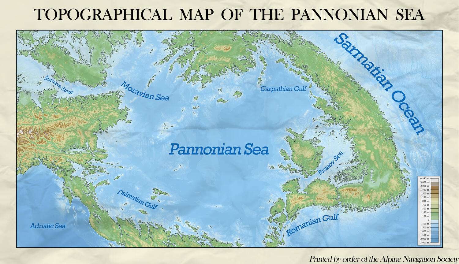 Topographic map of the Pannonian Sea