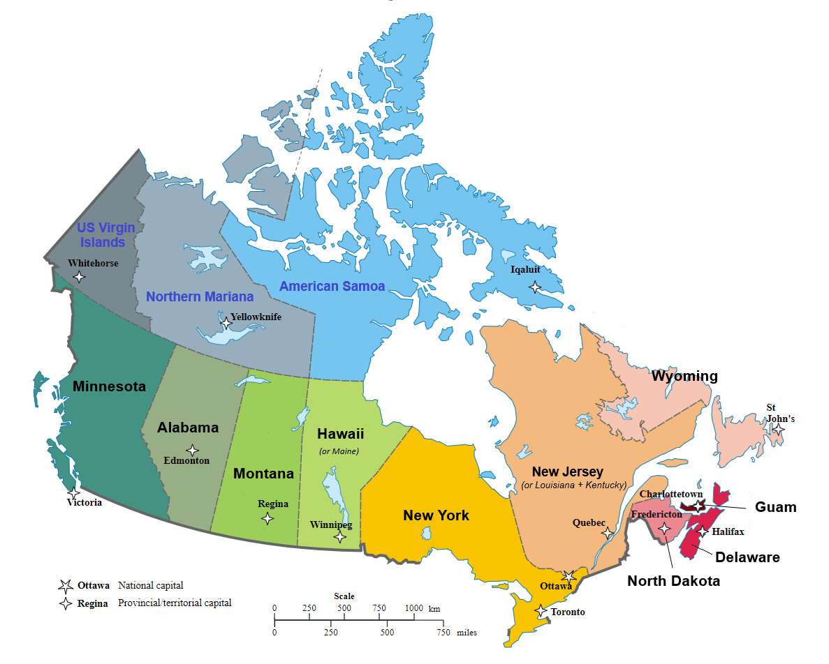Provinces and territories of Canada, and USA states and territories with similar population