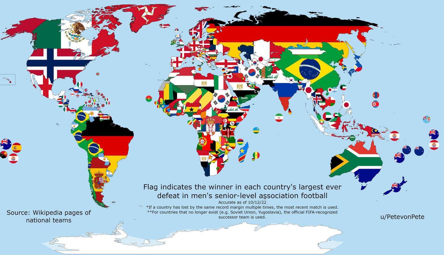 The giver of each country's largest ever soccer defeat