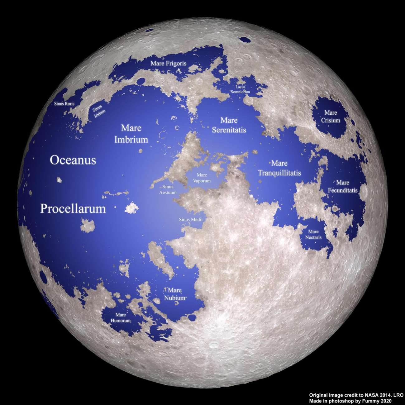 Map of the Moon if it's "seas" were really seas