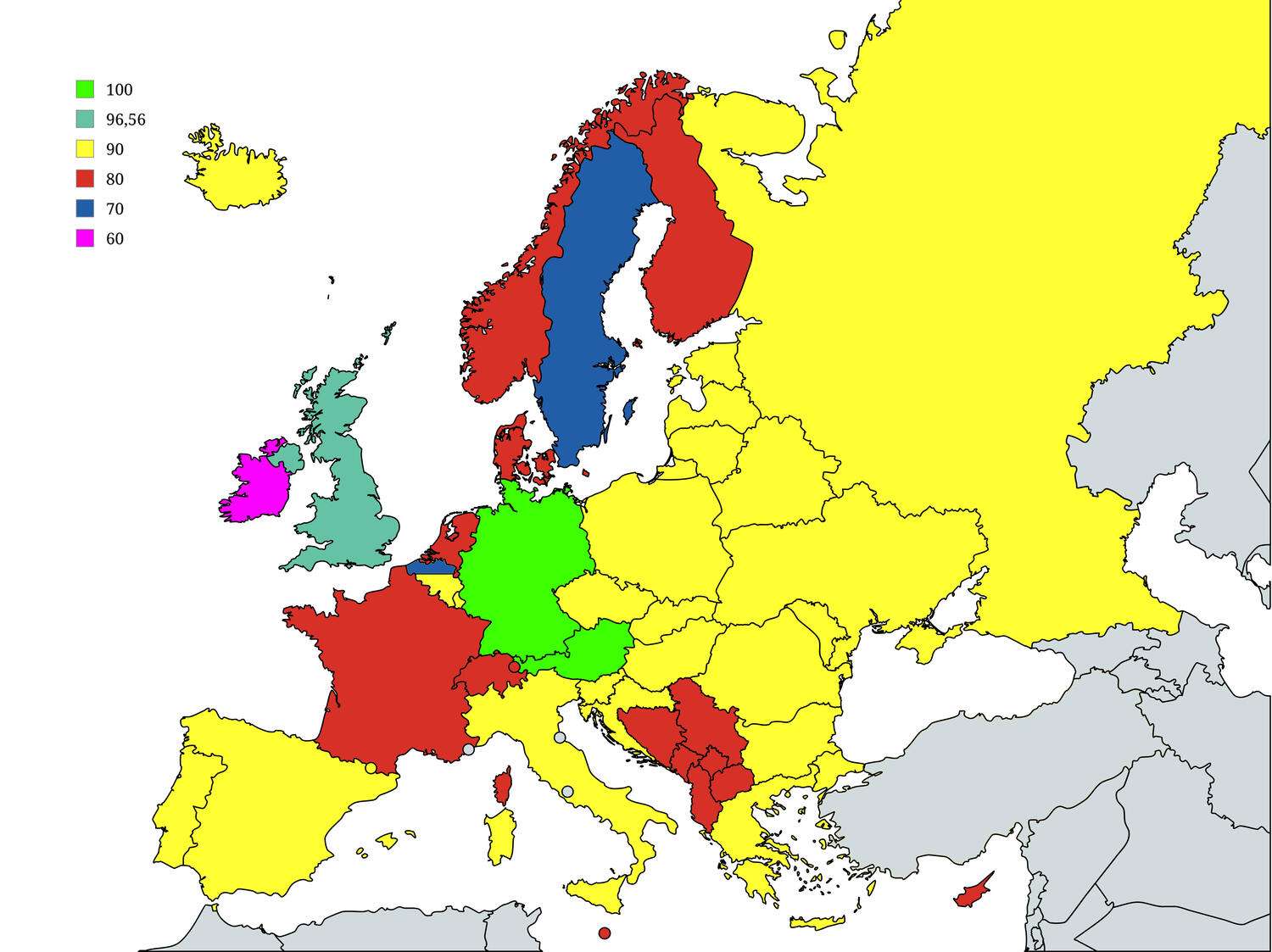 National speed limits on single-lane rural roads in Europe