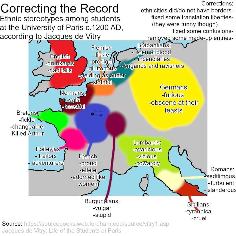 Ethnic stereotypes among students at the University of Paris in 1200