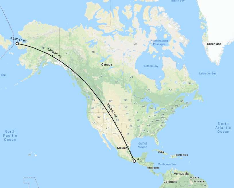 Furthest you can walk in a straight line in the Americas