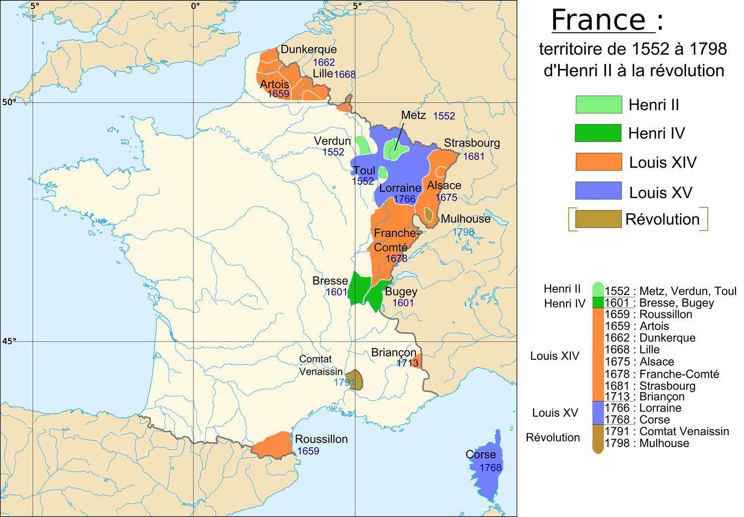 French expansionism: territorial changes from 1552 to 1798