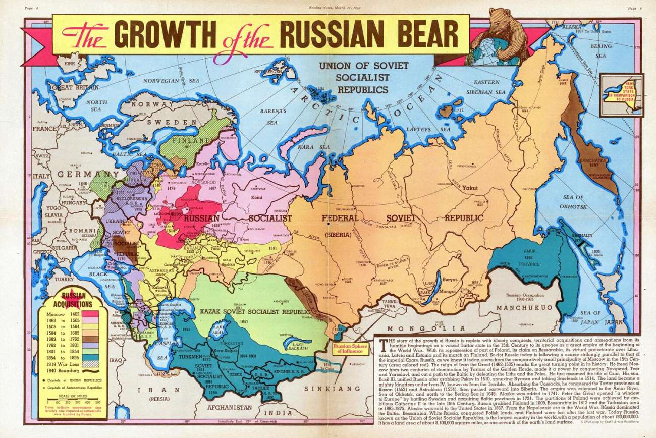 "Growth of the Russian Bear" (Russia / Soviet Union territorial changes, 1940 map)