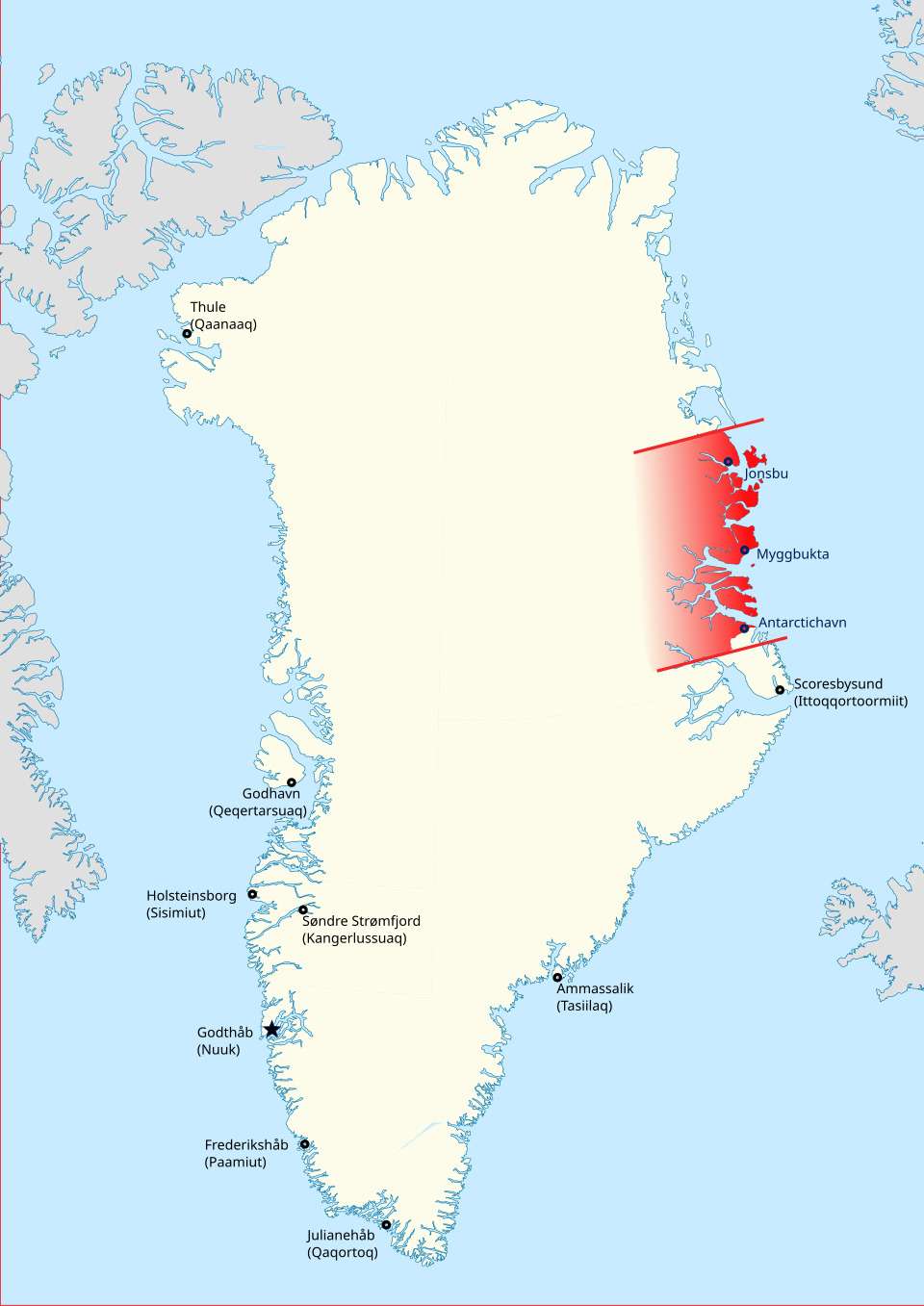 Map of Norwegian Occupied Greenland 1931-1933, "Erik the Red's Land"