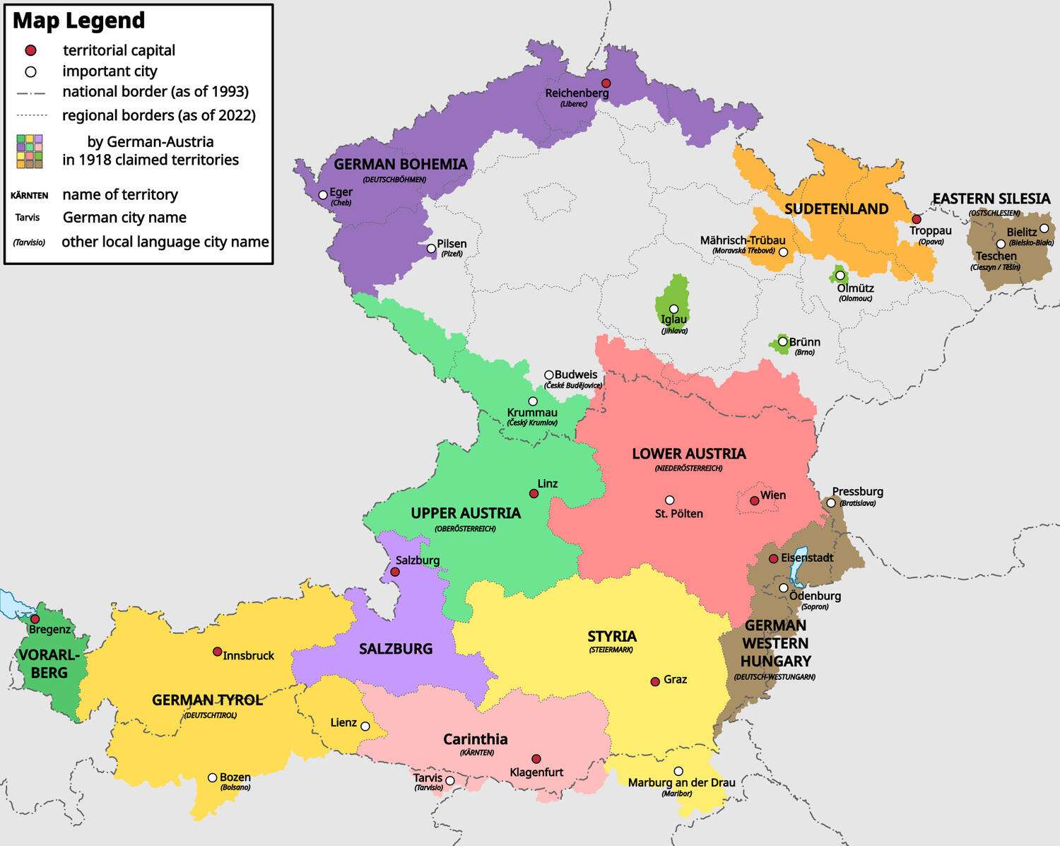 Territorial claims raised by German Austria in 1918