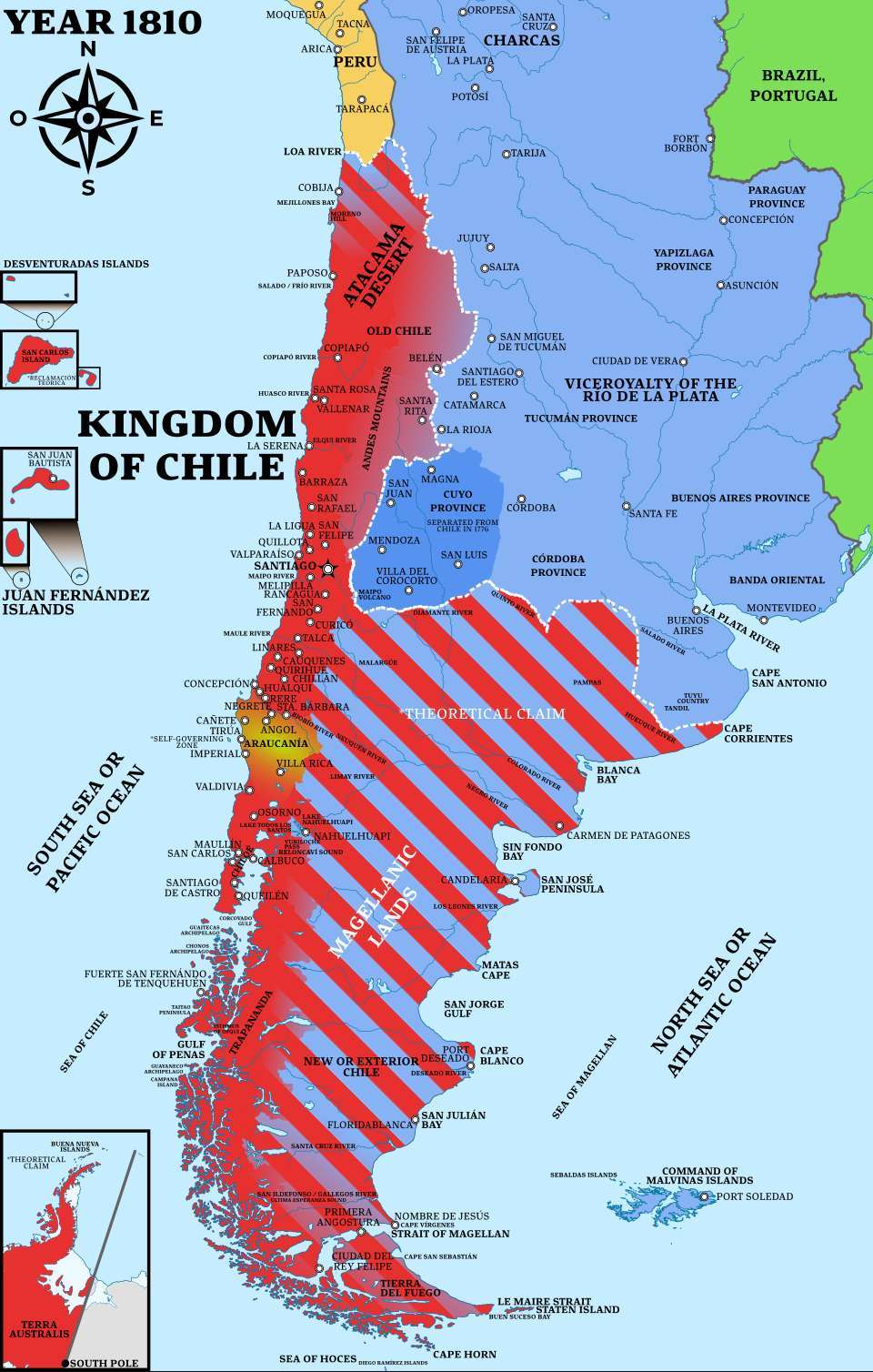 Territories claimed by the Chile in 1810