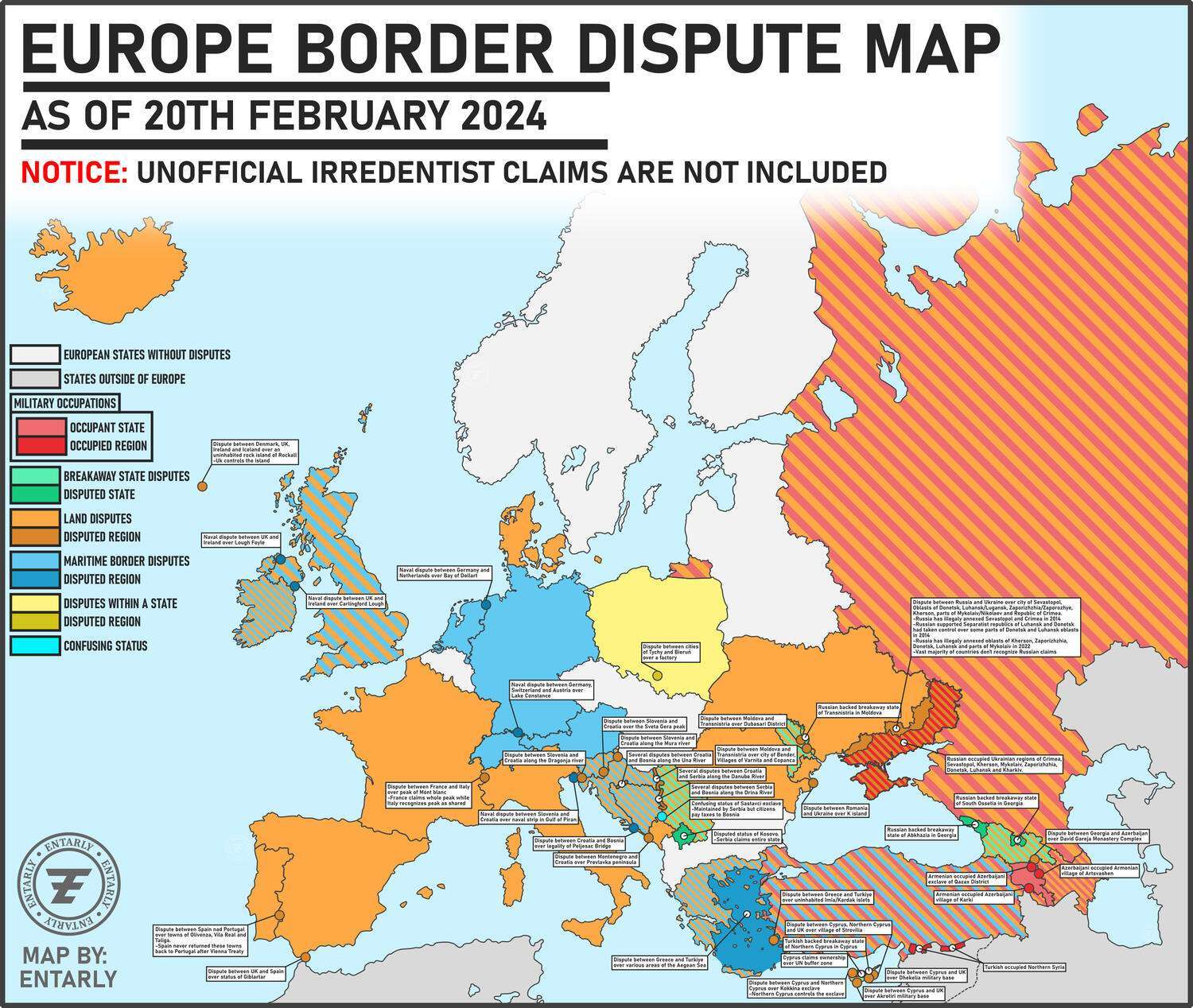 Europe Border Dispute Map, 2024