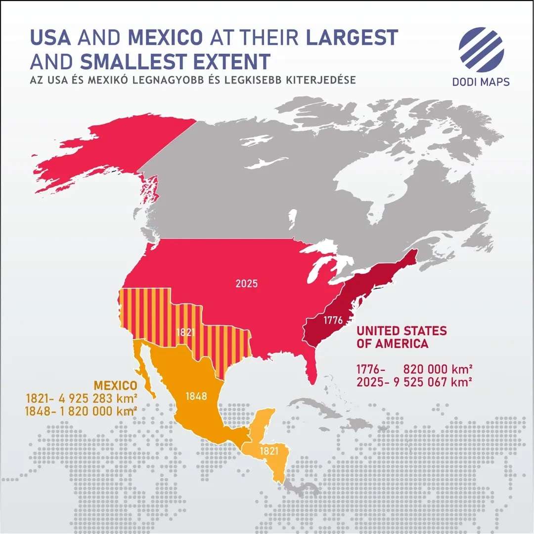 USA and Mexico at their largest and smallest extent