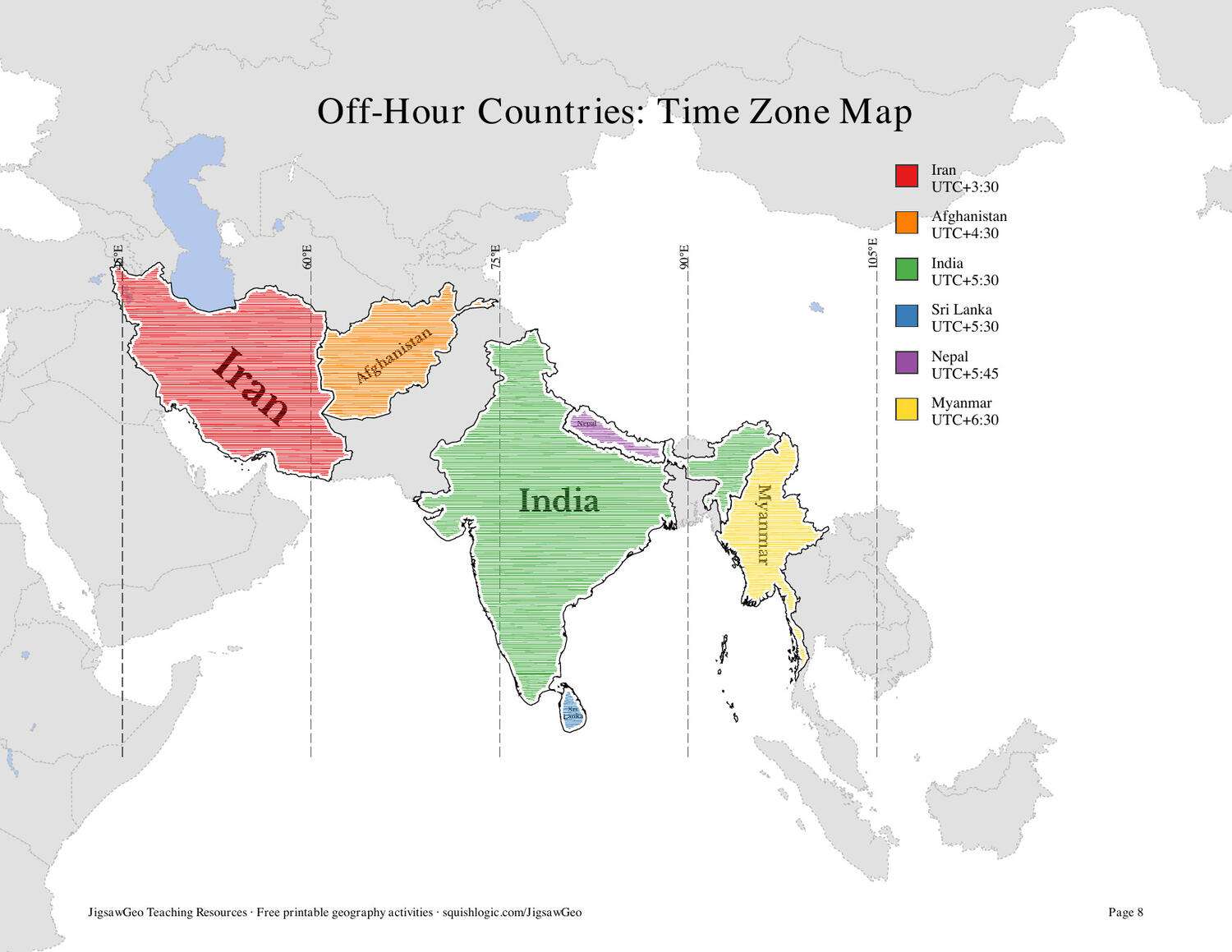Countries whose clocks are not on the hour