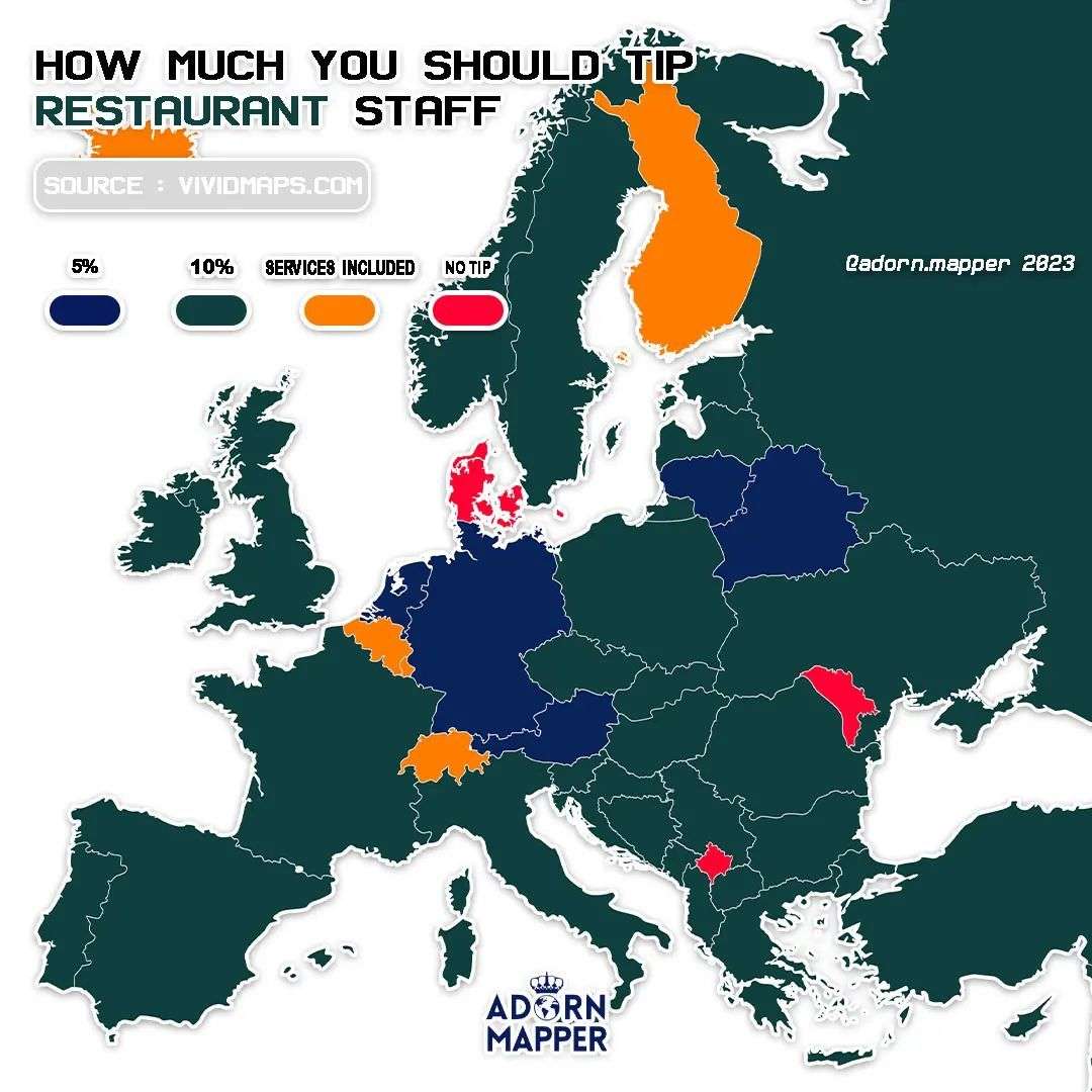 How much you should tip restaurant staff in Europe?