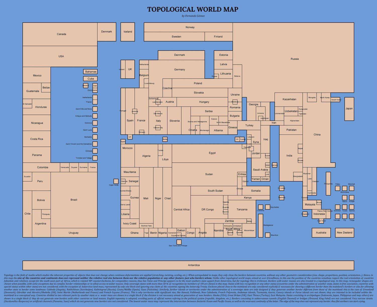 Topological world map: where only land borders matter