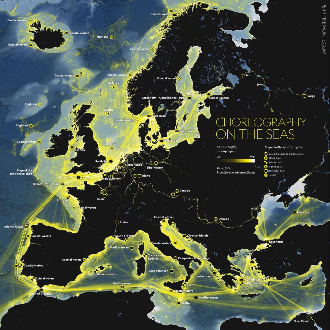 Choreography on the seas – a map of marine traffic in Europe