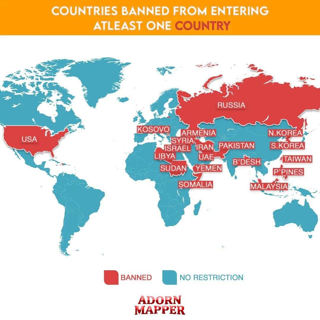 Countries banned from entering in at least one country