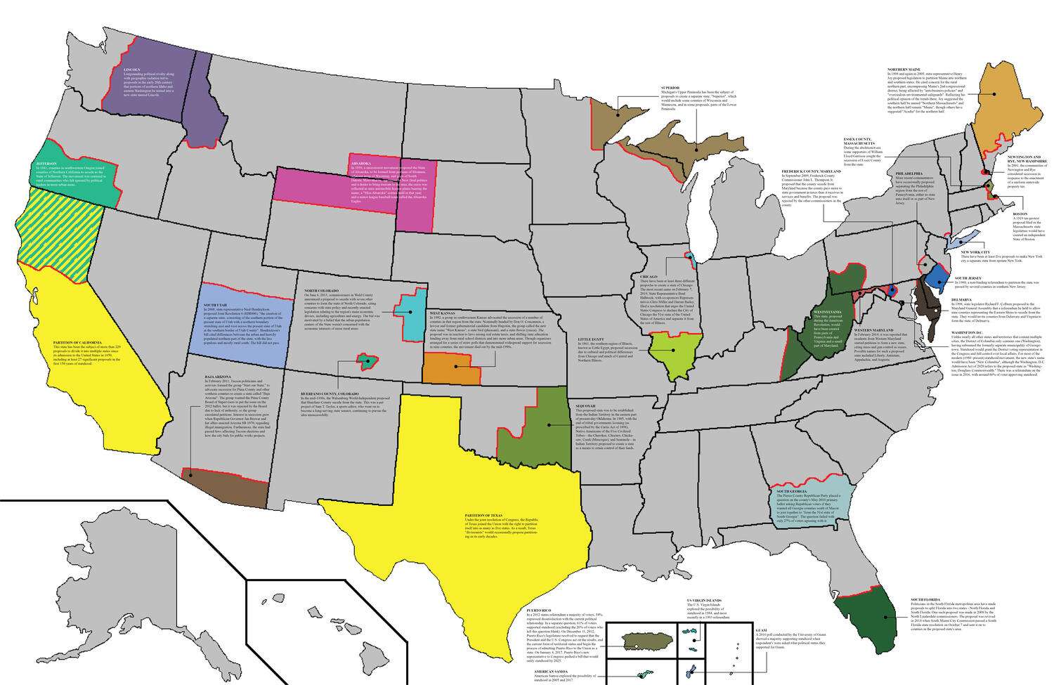 Several proposed US states throughout history