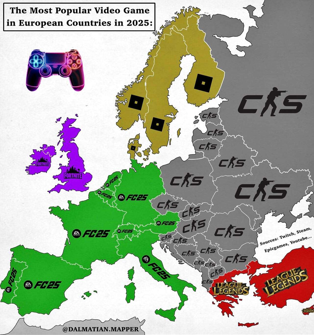 Most popular video games in Europe, 2025