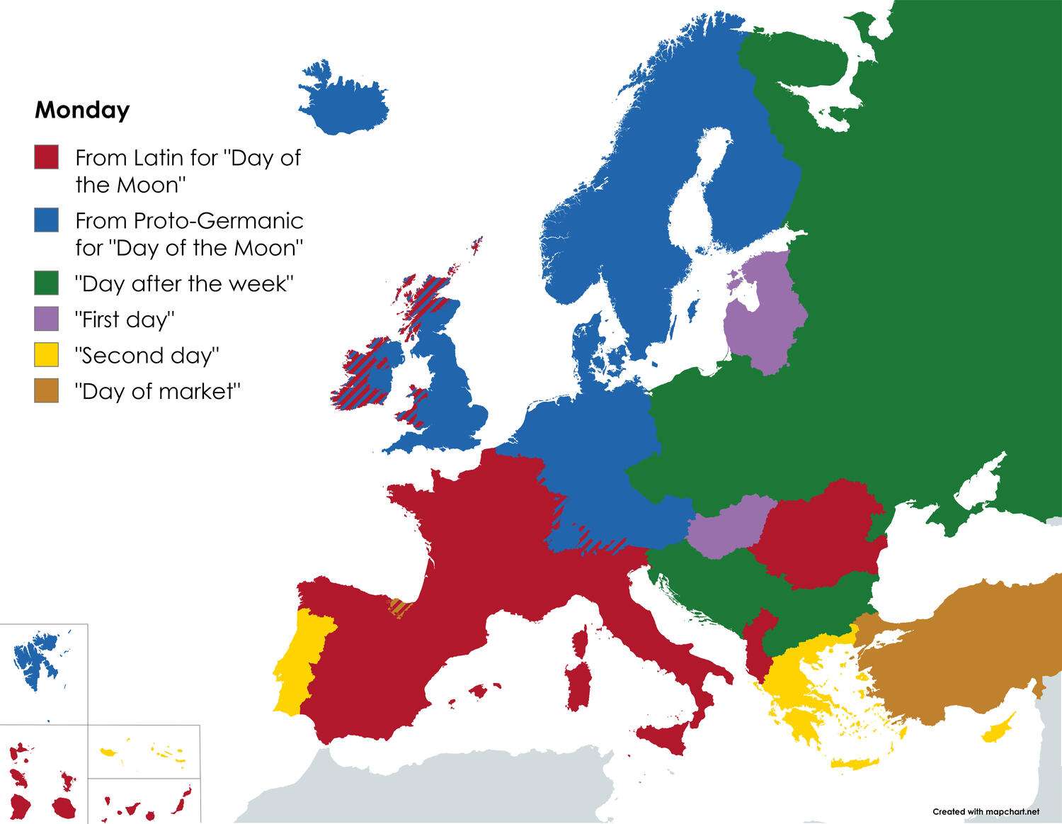 Origin of the words for Monday in European languages 