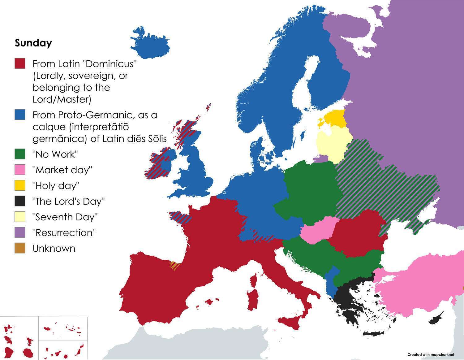 Origin of the words for Sunday in European languages 