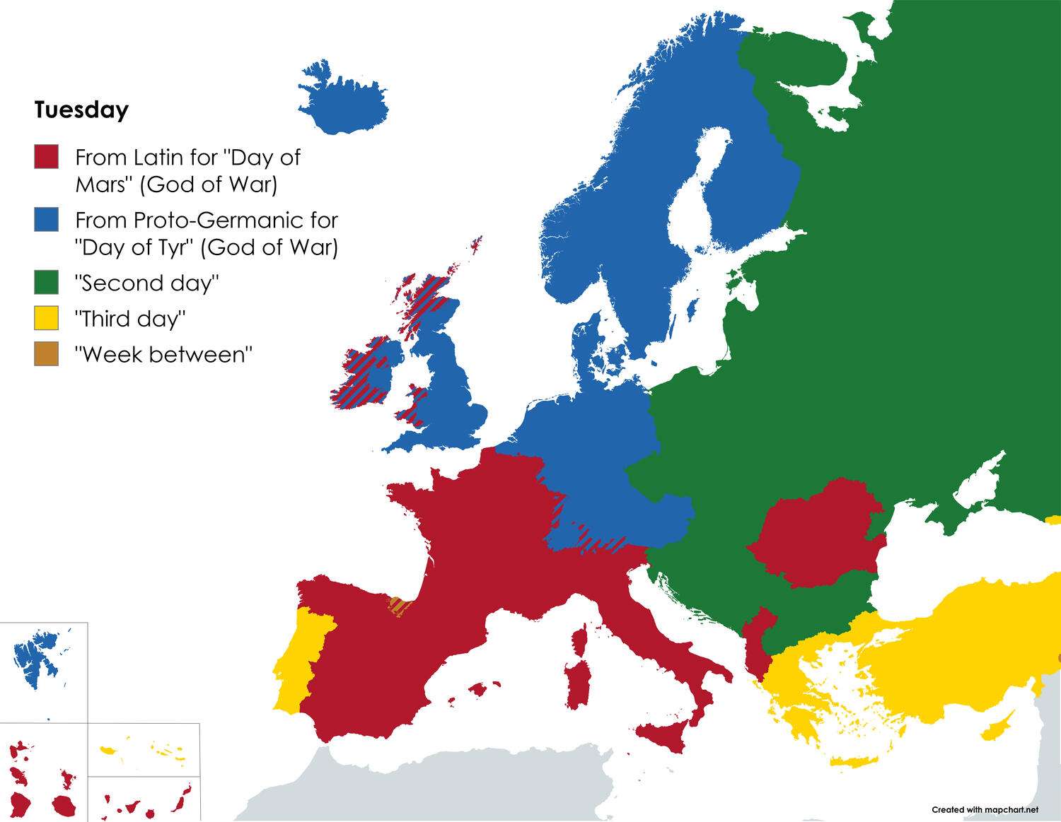 Origin of the words for Tuesday in European languages