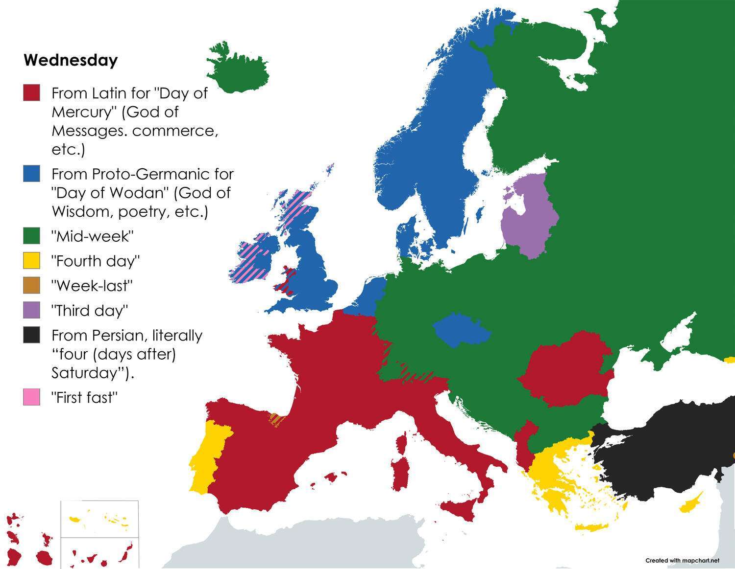 Origin of the words for Wednesday in European languages