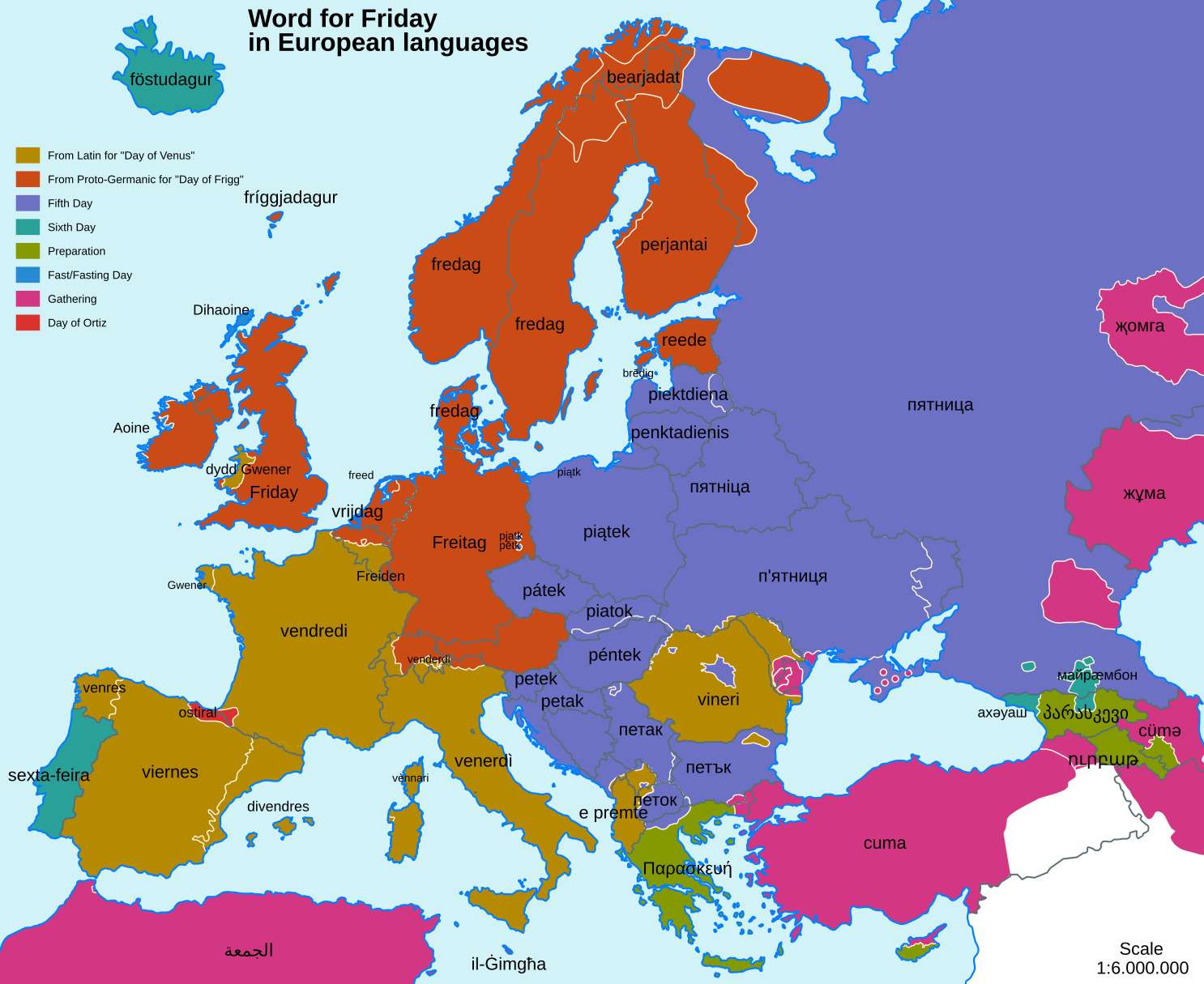 Word for Friday in European languages