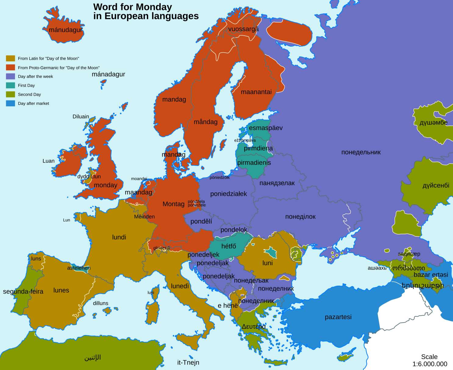 Word for Monday in European languages