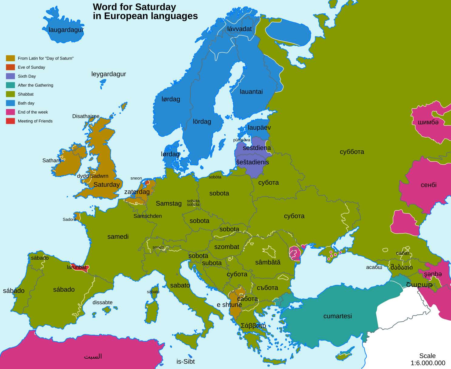 Word for Saturday in European languages