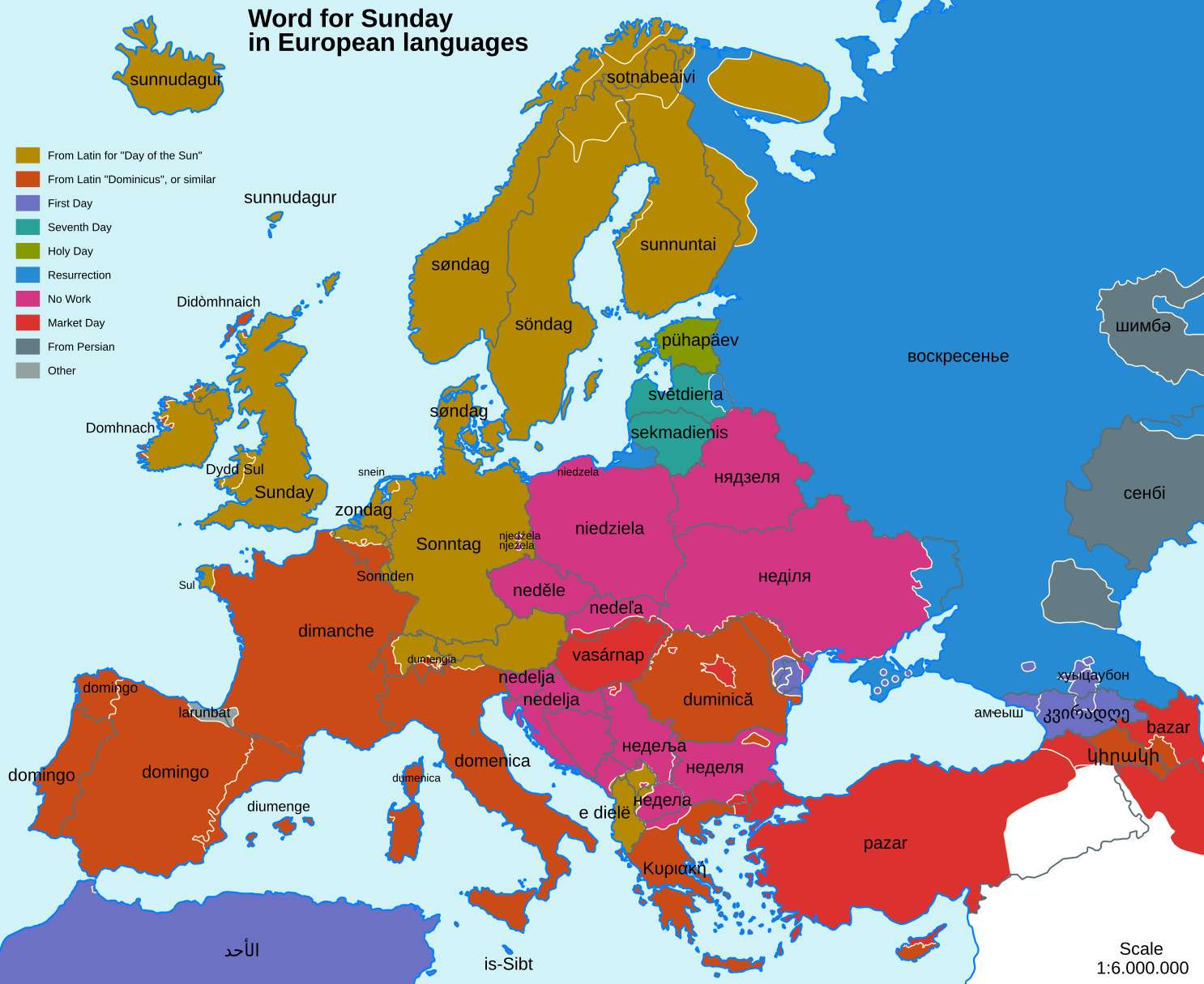 Word for Sunday in European languages