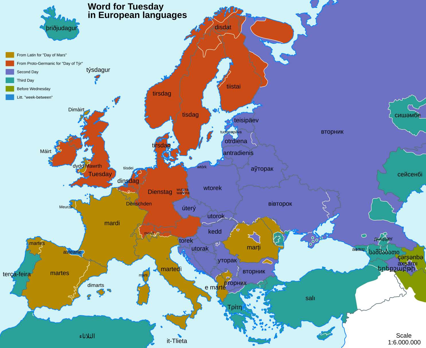 Word for Tuesday in European languages