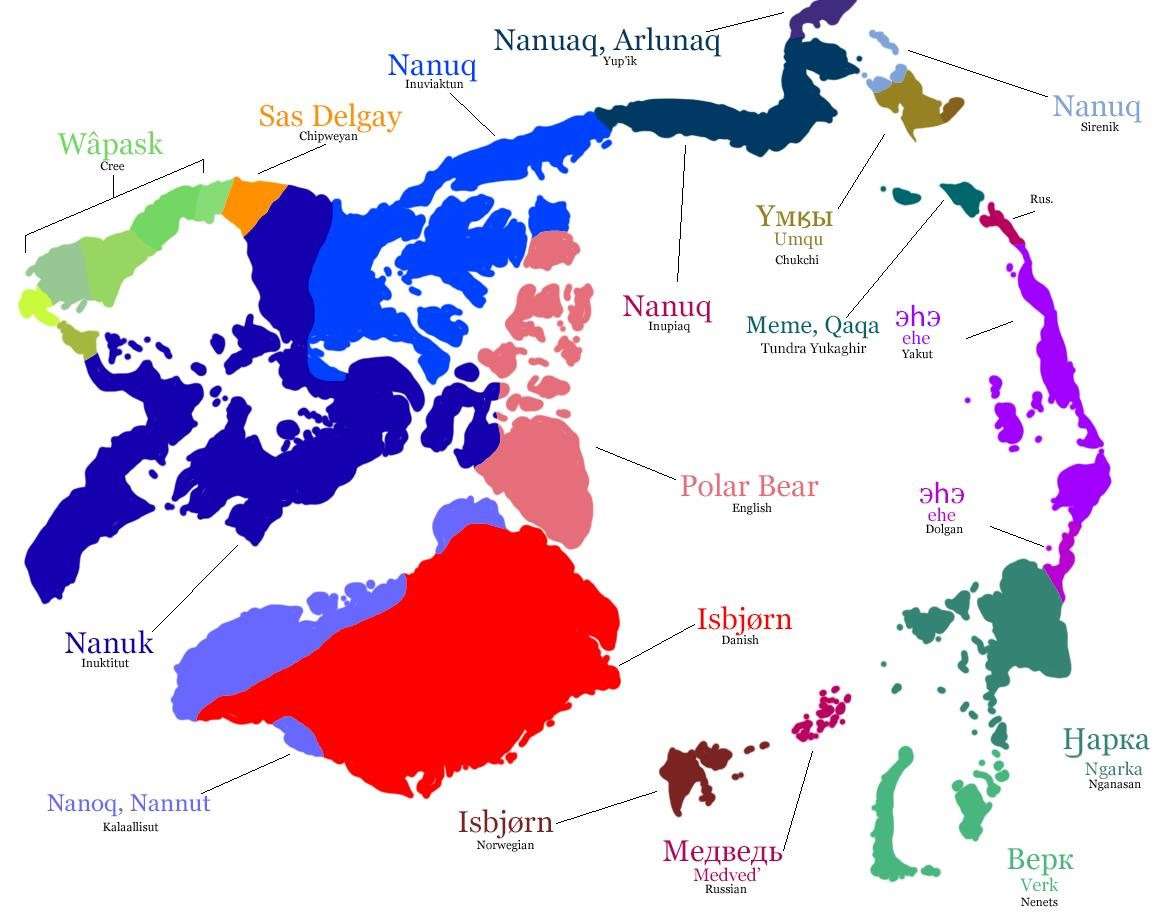 'Polar bear' in various languages of the Artic Circle