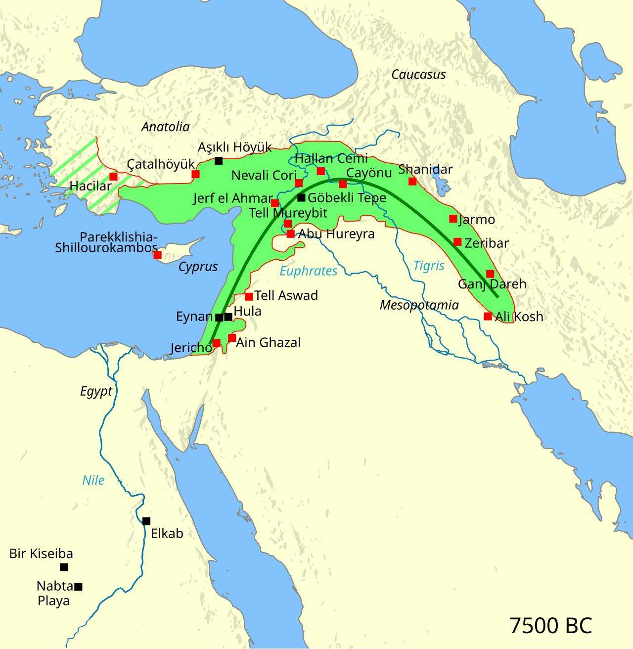 Area of the Fertile Crescent, circa 7500 BCE