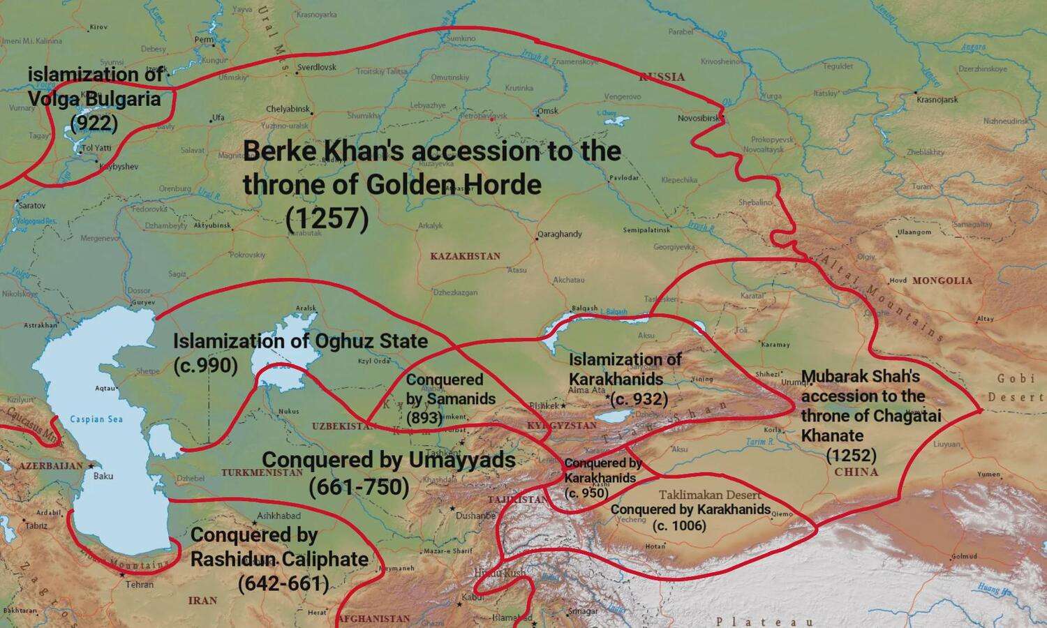 Dates of the first muslim rule in Turkic lands