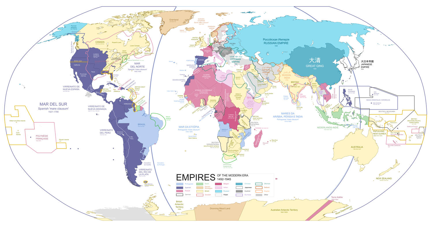 Diachronic map of the main empires of the modern era (1492-1945).