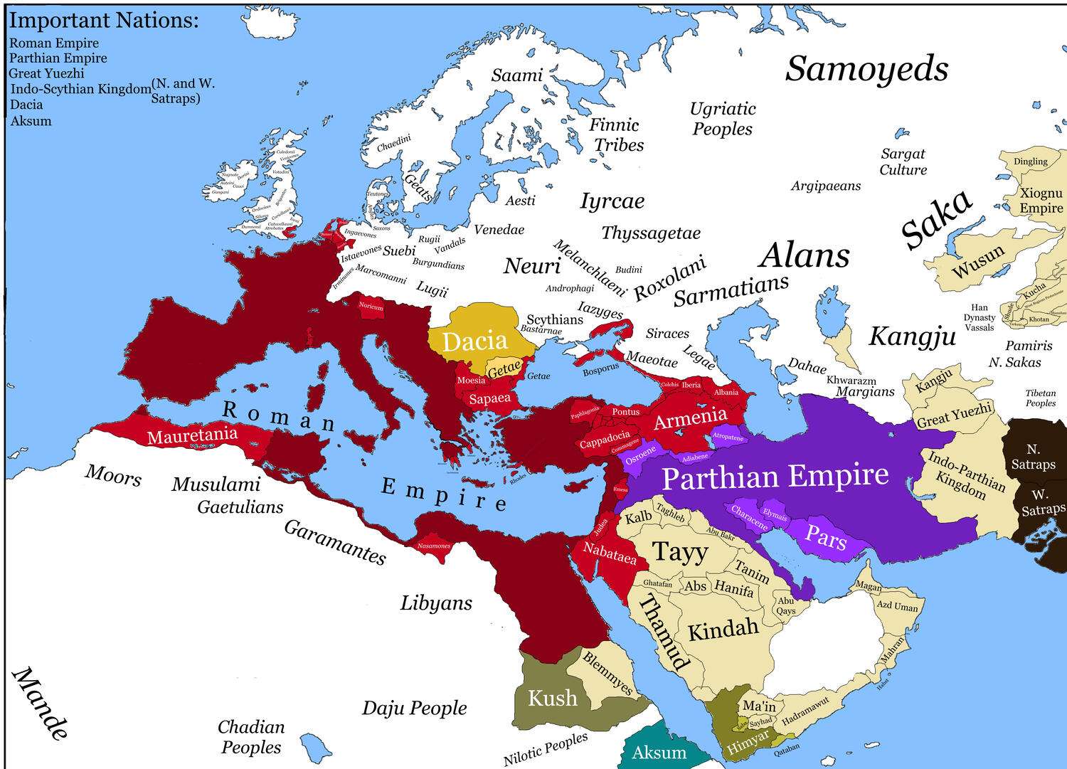 Map of Europe, North Africa, The Middle East and Central Asia in 10 BC