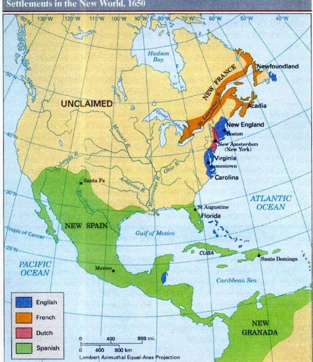 Settlements in the new world, 1650