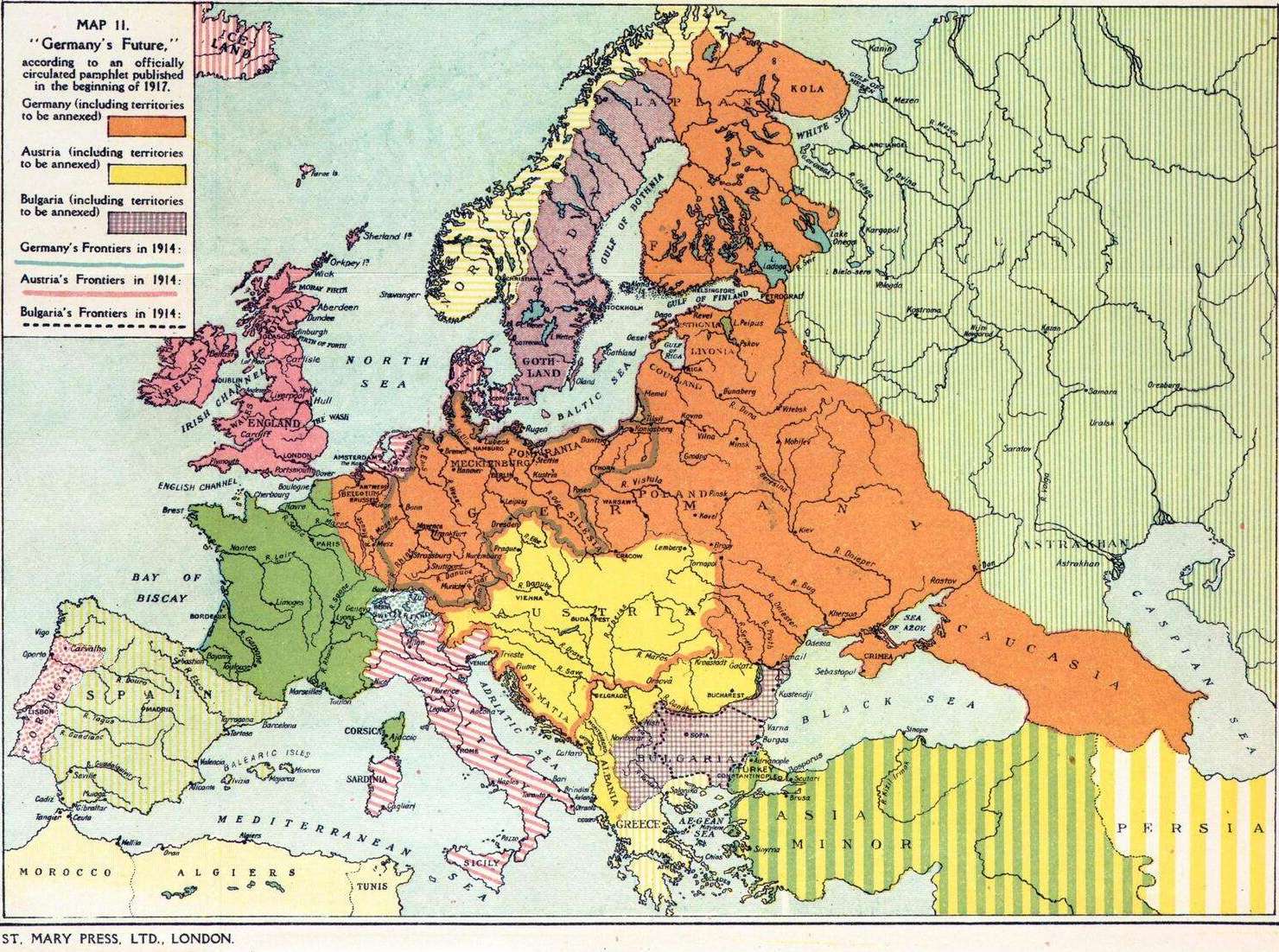Germany's Future: British propaganda map of what Germany may look after WW1