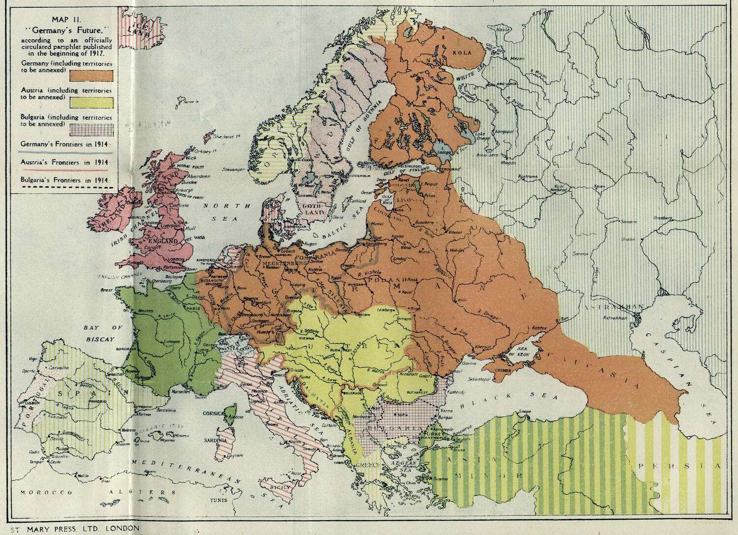 "Germany's Future" Entente Map of Central Power's plans for Europe in WW1