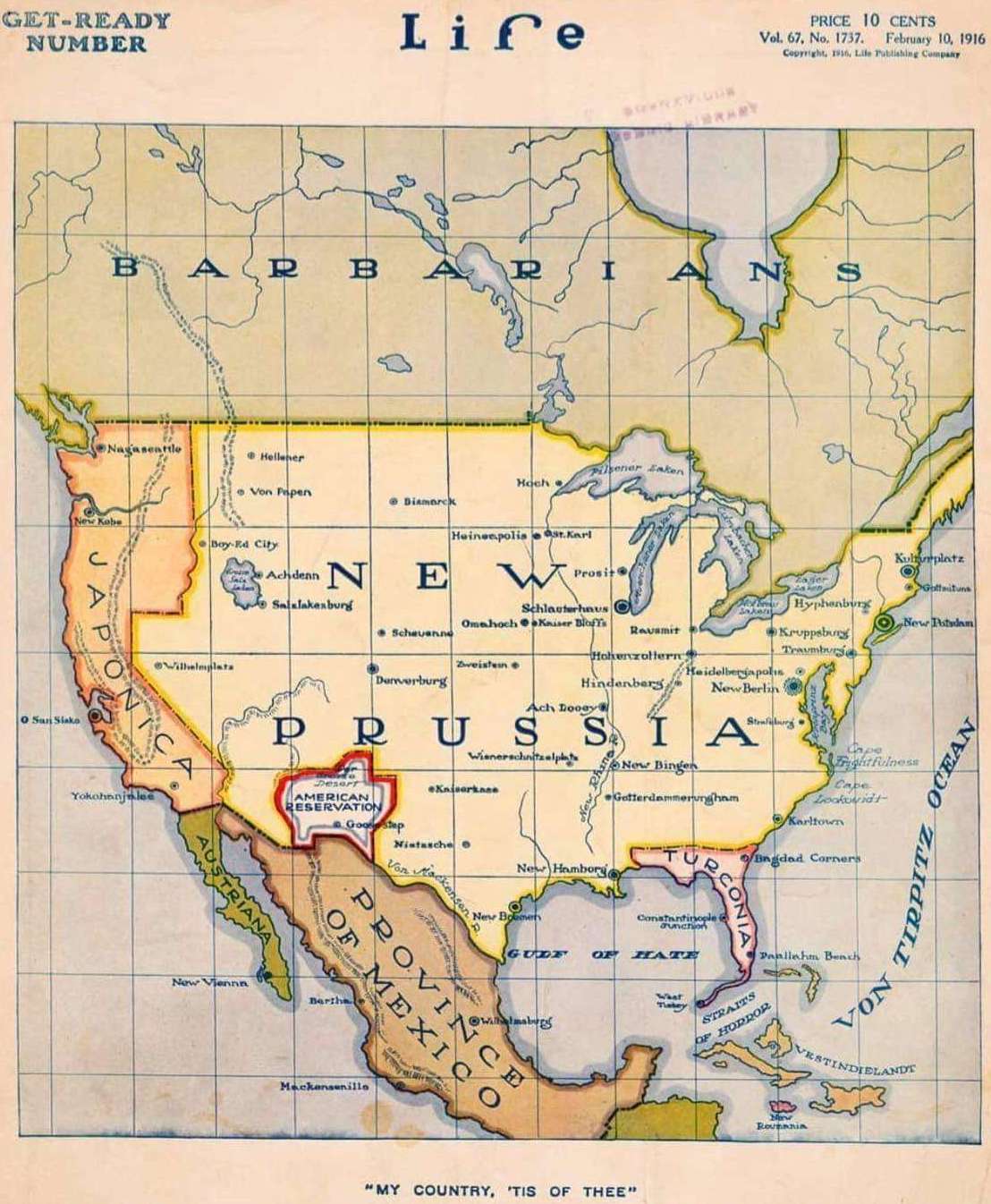 Magazine poster on what America would look like if Germany won WW1, 1916