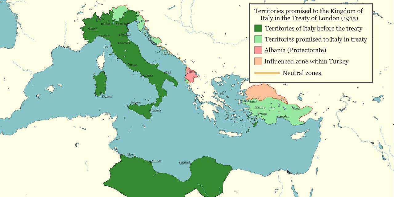 Territories promised to Italy at the London Conference, 1915