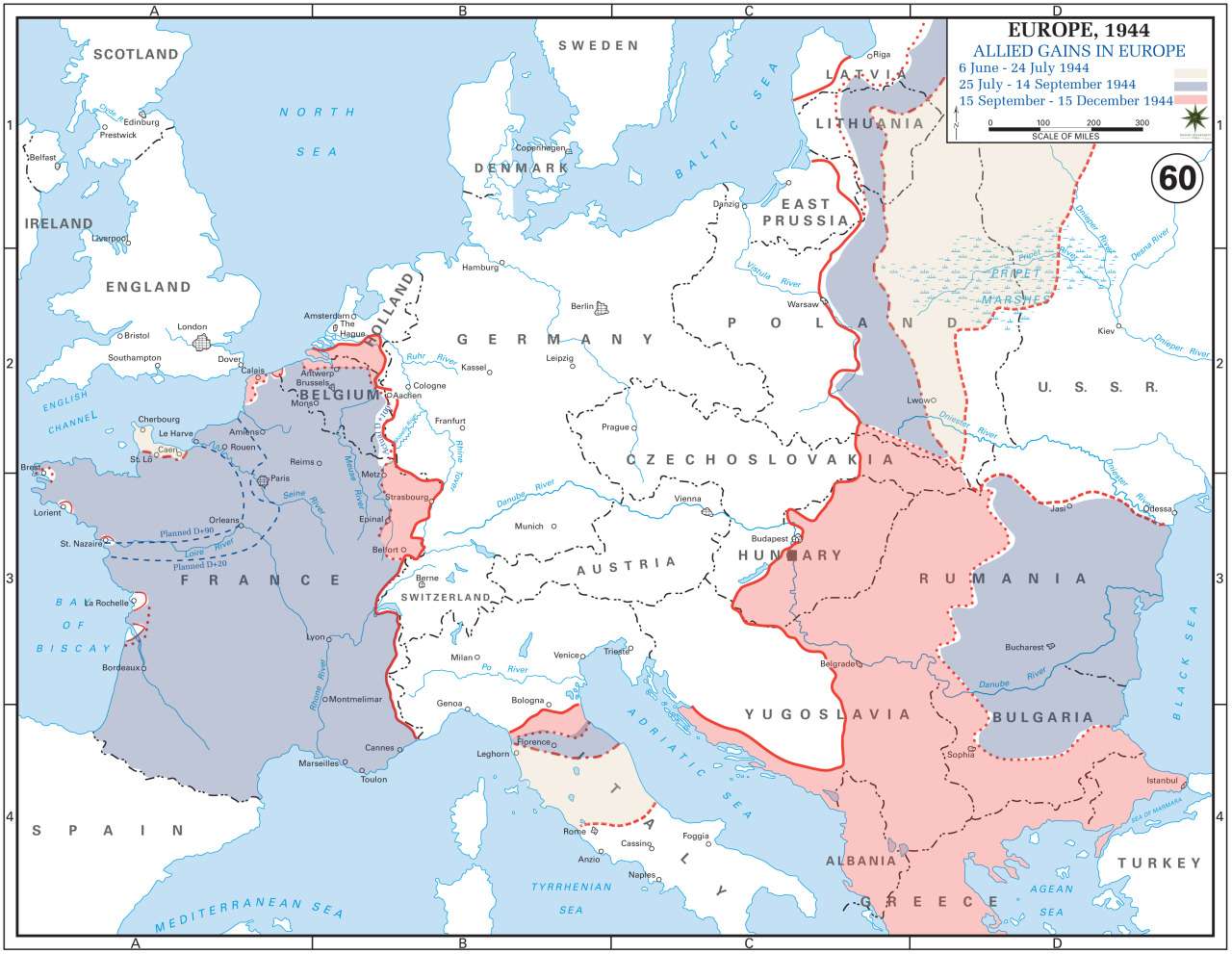 Allied gains in Europe, 1944