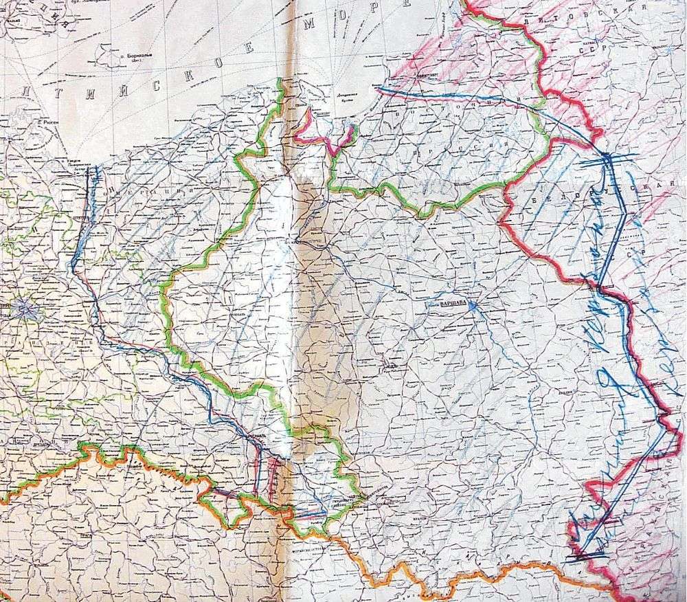 Borders of post-WWII Poland hand-marked by Stalin
