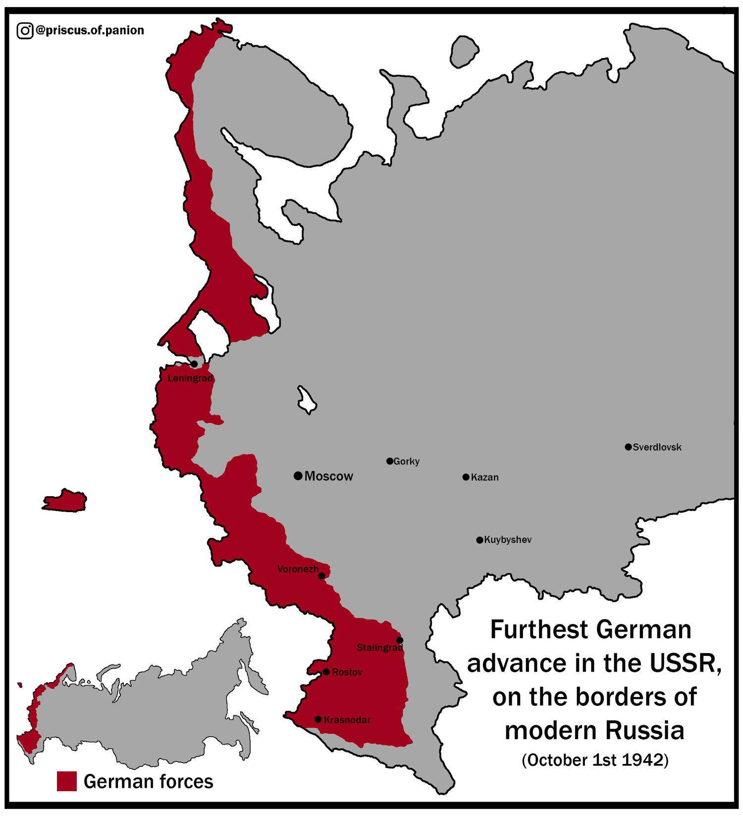 Furthest German advance in the USSR, on the borders of modern Russia