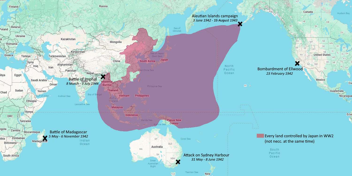 Territories controlled by Japan during WW2