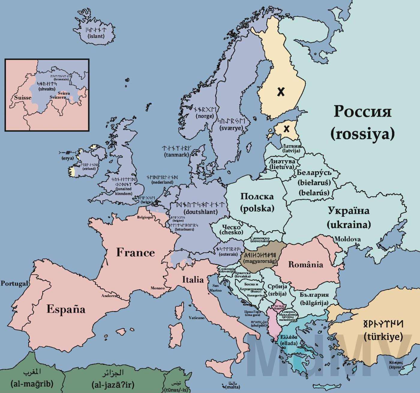 A scenario where each linguistic family of Europe used its own script instead of ripping off Latin