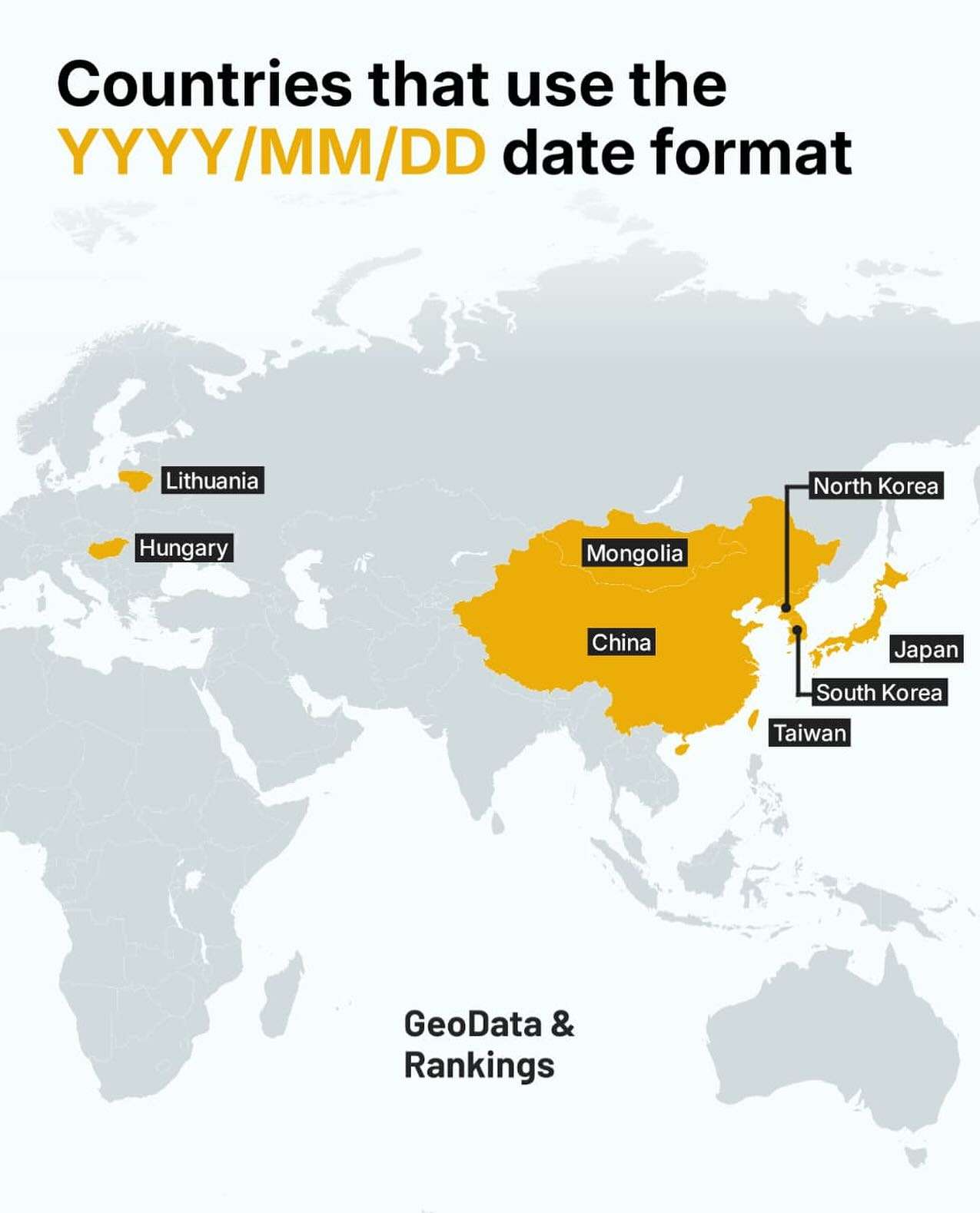 Countries using YYYY/MM/DD date format